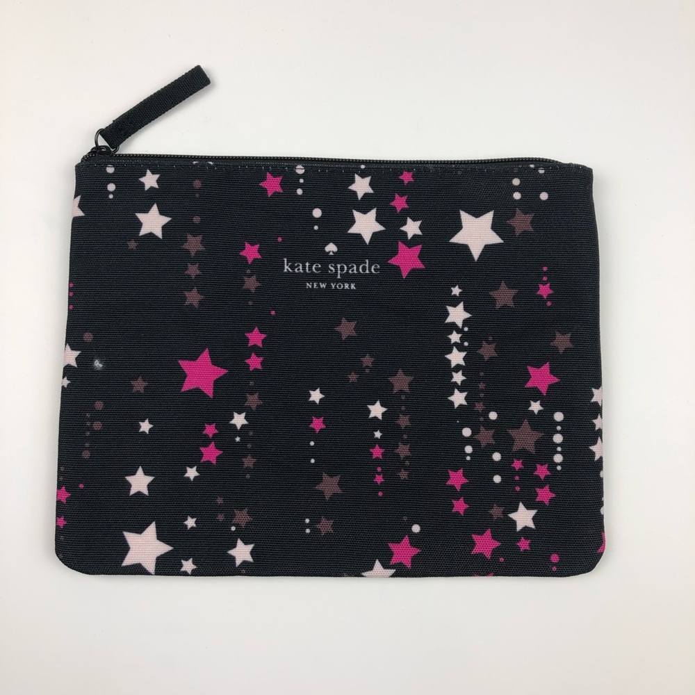 Kate Spade canvas star print large zipper pouch black for makeup or travel
